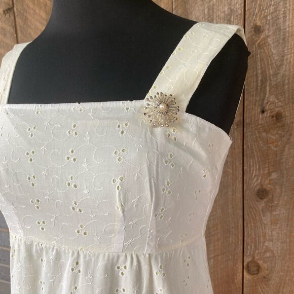 Handmade Yellow and White Sleeveless Dress - White Eyelet Overlay - Picture 8 of 8